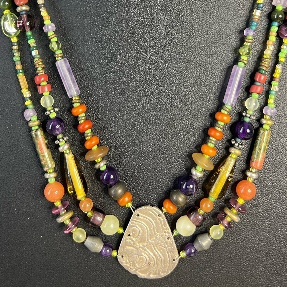 KVK .999 Fine Silver + Semi Precious Gem Necklace D2